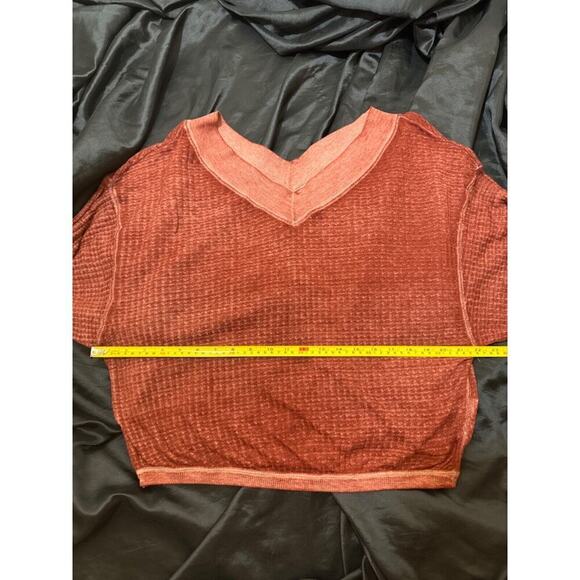 We The Free‎ Waffle Knit Top Woman XS Sweater Long Sleeve Burnt Orange V Neck - Picture 8 of 11